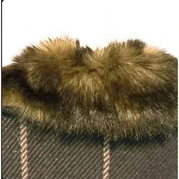 Banana Republic Women's Brown Plaid Pea Coat Faux Fur Collar Medium - Picture 5 of 11